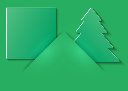 Christmas and New Years green background with pockets with Christmas tree cut out of paper and place for text. Vector illustration.のイラスト素材