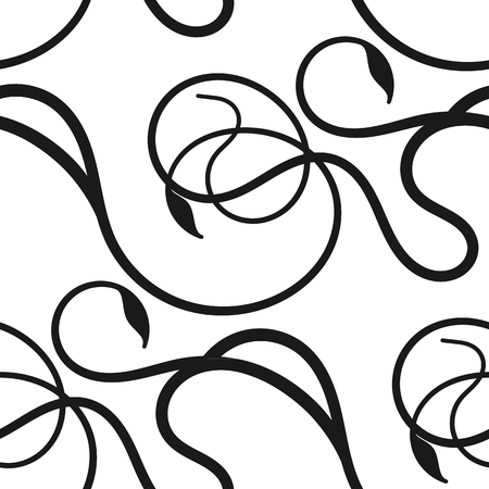 Seamless twisted plants. Black curls on a white background. Vector illustrationのイラスト素材
