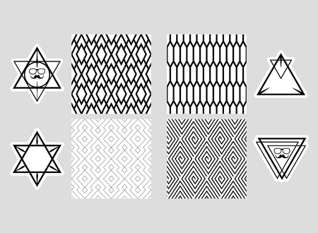 Set of seamless patterns and collection of design elements, labels,icon, for packaging,design of elite products. Monochrome and isolated. Vector illustrationのイラスト素材