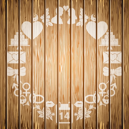 Frame of the elements of Valentines Day on the background textured wood. Vector illustrationのイラスト素材