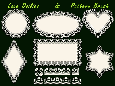 Set of design lace paper doily and pattern brush template.のイラスト素材