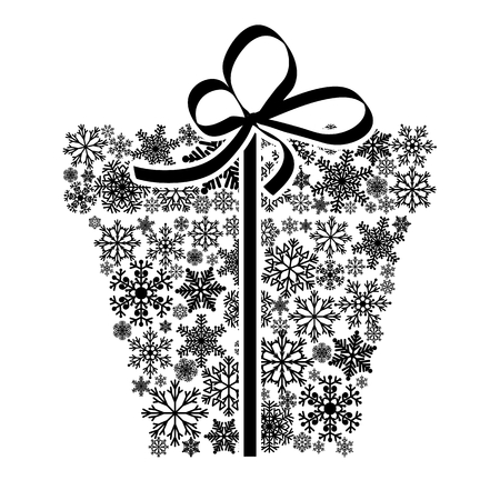 The concept of Christmas discounts. Black gift box with snowflakes isolated on white background. Vector illustration.のイラスト素材