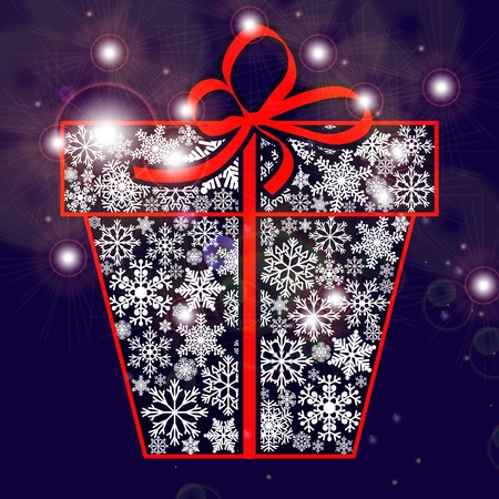 Gift box of snowflakes with a bow and sparkles. Vector illustrationのイラスト素材