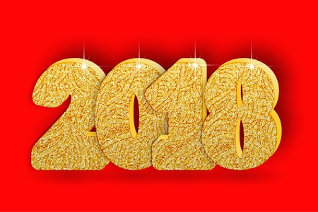 2018 Gold Numbers Design. Signs for greeting card. Golden Shining Pattern. Happy New Year Banner or Christmas greeting Numbers on Bright Background. Vector illustration.のイラスト素材