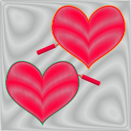 Two hatched hearts on a shaded background. St.Valentine day concept. Vector illustrationのイラスト素材