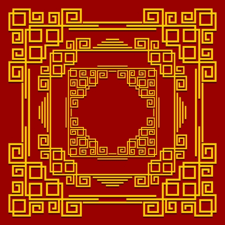 Frames in the Chinese style. Set of Golden decorative elements on red background. Vector illustrationのイラスト素材