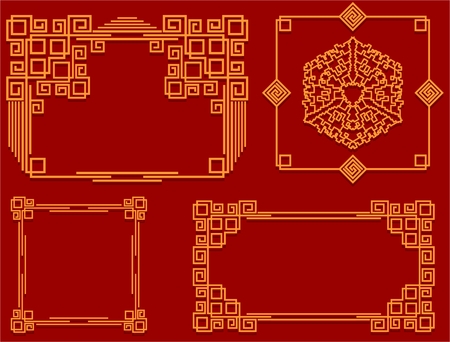 Set of frames in Chinese style. For design of postcards, greetings and envelopes. Vector illustration.のイラスト素材