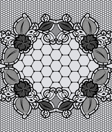 Black lace background frame with a grid of floral pattern. Vector illustrationのイラスト素材