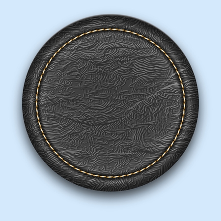 Round leather stitched label. Realistic black tag. Vector illustration.のイラスト素材