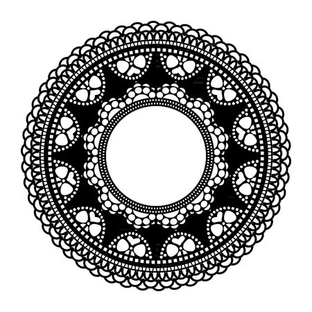 Circular openwork frame. Lace element isolated on white background. Silhouette for laser cutting. Vector illustration.のイラスト素材