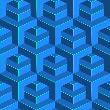 Seamless isometric pattern. Volumetric geometric background. Glossy cube ornament. Vector illustrationのイラスト素材