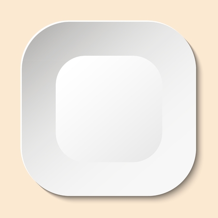 White ceramic or plastic square saucer. Isolated on a pink background. Vector illustrationのイラスト素材