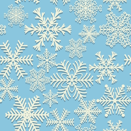 Seamless winter pattern white snowflakes on blue background design. Set of snowflakes. Vector illustration.のイラスト素材