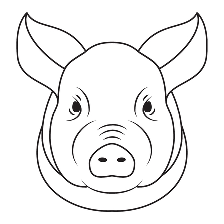 Pig head isolated on white background. Pork meat. Design element for logo, label, emblem, sign, poster. Vector illustration.のイラスト素材