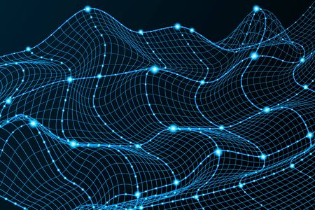 Technology background. Background 3d blue grid. Cyber technology high tech wire network futuristic wireframe. Artificial intelligence . Cyber security background. Vector illustrationのイラスト素材