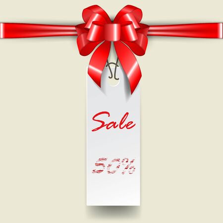 Rectangular Price tag template with tied red bow and ribbon. Banner for special offer. Sale discount elements. Shopping discount promotion. Vector illustrationのイラスト素材