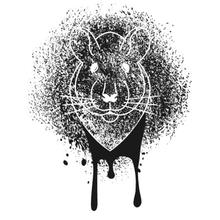 Head of rat stencil spray paint on the wall. Graffiti art stylization. Black and white monochrome sketch. Vector illustrationのイラスト素材