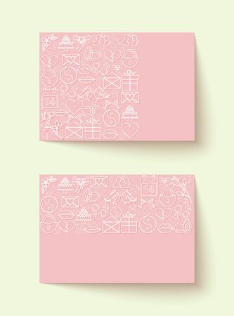 Set of pink Valentines day card, sale and other flyer templates with icons of hearts, birds, gift box, calendar and other symbols. Design poster, card, label, banner collection. Vector illustration.のイラスト素材