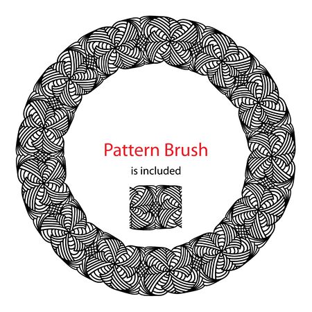 Round Frame in doodling style and element of a pattern brush. Isolated on a white background. Sketch ornament. Vector illustrationのイラスト素材