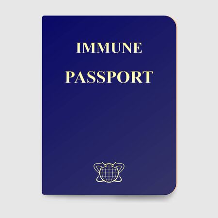 Immunity passport concept. Travel identity for person is immune to virus SARS-CoV-2 disease. Risk free certificate for COVID 19. Realistic sample isolated on light background. Vector illustration.のイラスト素材