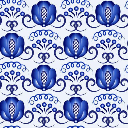 Seamless pattern of blue flowers and elements.のイラスト素材