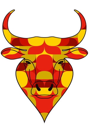 Chinese New Year 2021 symbol ox. Bright color festive mosaic head for greeting card template design, Multicolored geometric bull. Vector illustrationのイラスト素材