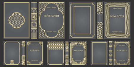 Set of Books cover and spine design template. Ornate vintage frames or borders to be printed on covers of book. Retro frames. Classical Brochure design. Presentation cover. Vector illustration.のイラスト素材