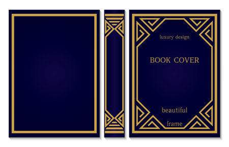 Book cover and spine design template. Classical frames. Art Deco certificate design. Geometric pattern. Presentation cover. Vector illustration.のイラスト素材