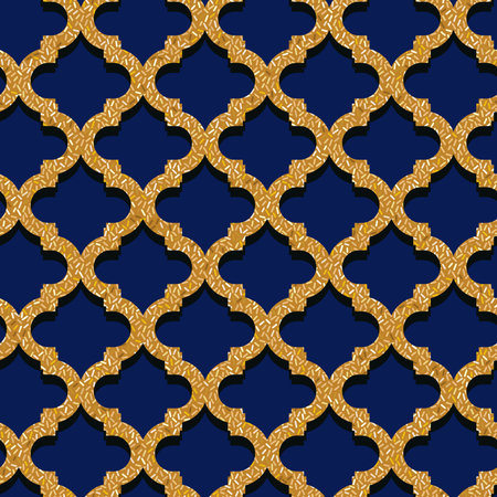 Oriental gold and blue ornament. Seamless Golden textured pattern on indigo background. Simple...