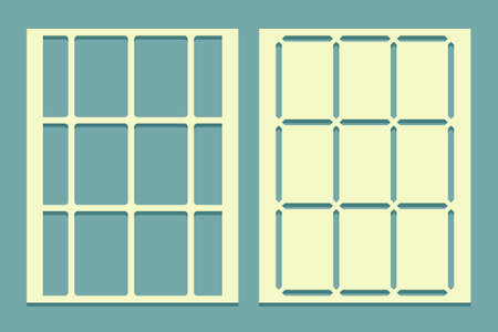 Die for laser cut panels. Stencil with rectangular tile pattern Laser cutting template for drawing, plaster and painting walls or floors. Set of screen cliche direct and inverse. Vector illustrationのイラスト素材