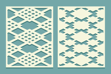 Die and laser cut screen panels with geometric pattern Laser cutting decorative borders ornament. Suitable for printing, engraving, cutting paper, wood, metal stencil manufacturing Vector illustrationのイラスト素材