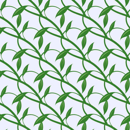 Nature green seamless pattern. Floral pattern, Curly green leaves and stems of liana. For design cosmetics, beauty products, organic and healthy food Vector illustration.のイラスト素材