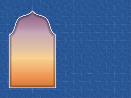 Greeting Islamic Card with shape of window or gate Background with arabic door silhouette for Ramadan Kareem banner or invitations. luxury label template. Symbol traditional arch Vector illustrationのイラスト素材