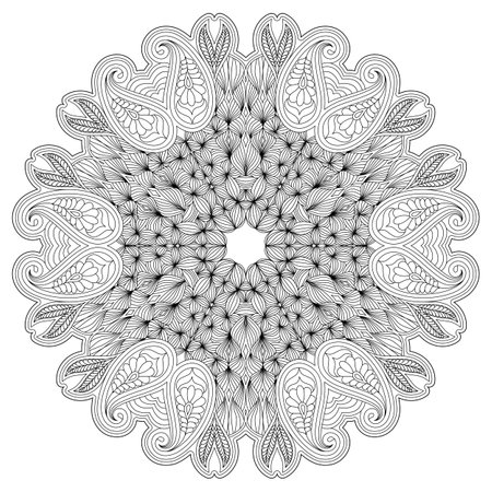 Circular mandala pattern with Paisley elements. Decorative round ornament in ethnic indian oriental style. Henna, Mehndi, tattoo Coloring book page. Vector illustrationのイラスト素材