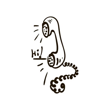 illustration of a telephone receiver with a greeting, a receiver with a wire, old-fashioned negotiationのイラスト素材