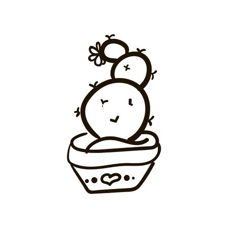 Illustration of a home cactus, in a pot with round spiky leaves, like spiky balls, sketchのイラスト素材