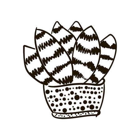 Illustration of cactus, striped sheets in a pot, sketchのイラスト素材