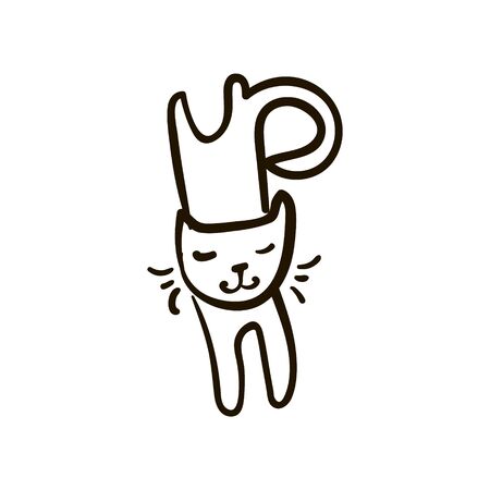 cat stretches and smiles closing his eyes in pleasureのイラスト素材