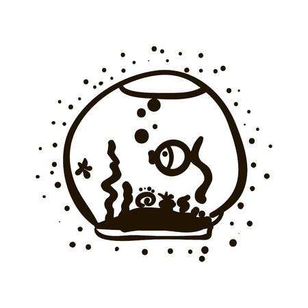 small fish in a round aquarium with algae, petのイラスト素材