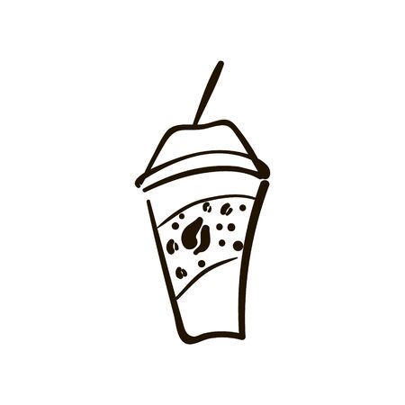 illustration of a glass with coffee, a disposable cup of , take-away, on the go, for a walkのイラスト素材