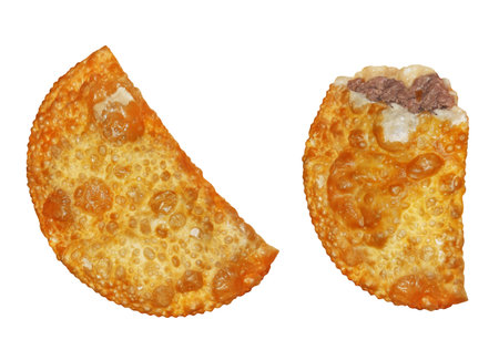 There are fried pie chebureks with meat. white background. isolated.の写真素材