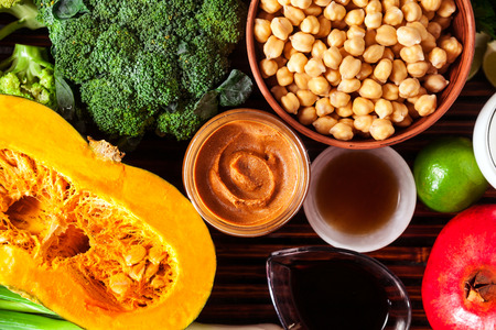 Food ingredients of Asian cuisine On a bamboo trayの写真素材