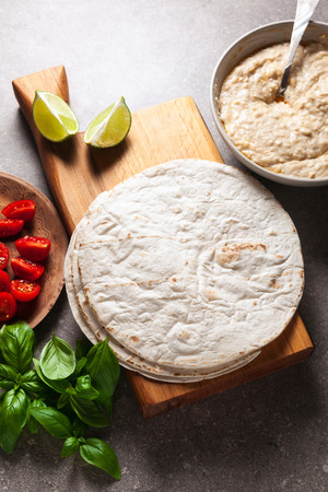 Homemade White Corn Tortillas in a Stackの写真素材