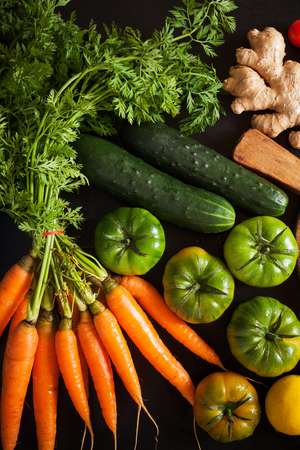 Colorful fruits and vegetables backgroundの写真素材