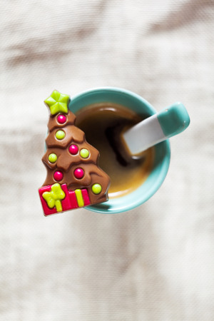 espresso with chocolate candy as a Christmas treeの写真素材