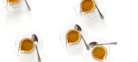 banner of Italian espresso coffee in glass cup isolated on white background. copy spaceの写真素材