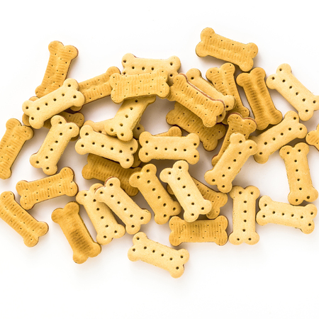 dry animal pet food isolated on white backgroundの写真素材