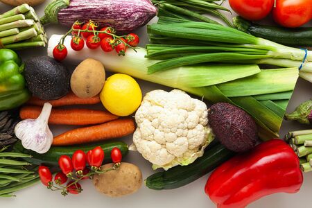 many varied colored fresh vegetables for home delivery. banner advertisingの写真素材