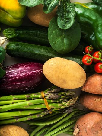 many varied colored fresh vegetables for home delivery. banner advertisingの写真素材