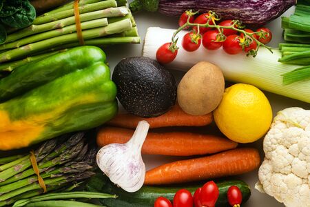many varied colored fresh vegetables for home delivery. banner advertisingの写真素材